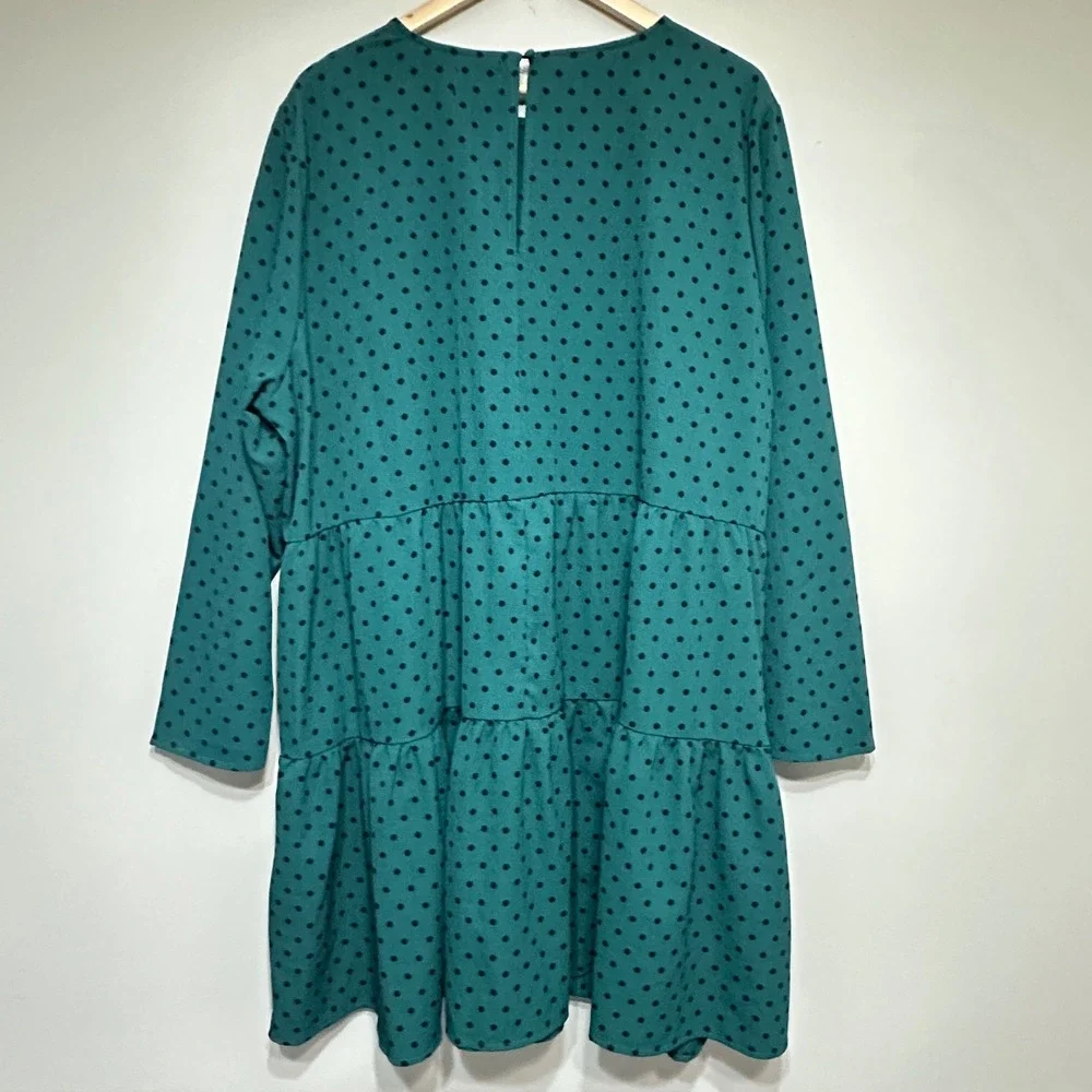 ASOS Design Curve Polka Dot Tiered Dress Women Plus 20 Green Relaxed Lightweight - Picture 4 of 8